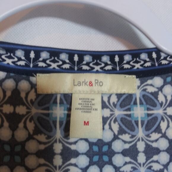 Lark & Ro Cap Sleeves Wrap Dress Blue Patterned Casual Vacation Size M - Picture 4 of 7